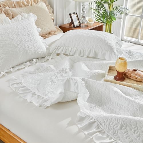 UOZZI BEDDING Ruffled Quilt Set California King Size 3PC