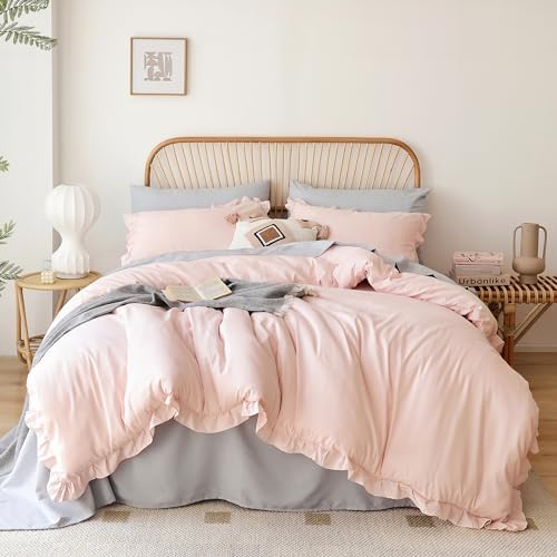 JANZAA Ruffled Comforter Set 3PCS Pink Blush Full Size