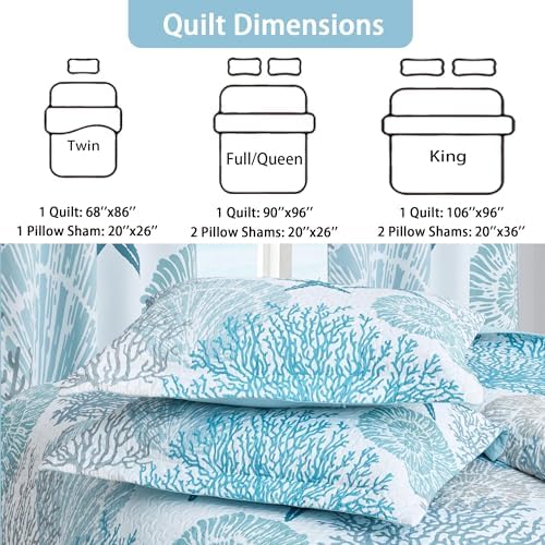 Tritard 3 Piece Coastal Quilt Set FullQueen - Reversible Microfiber with 2 Shams