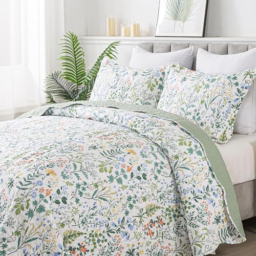 HoneiLife Queen Quilt Set - 3 Piece Lightweight Floral Bedding