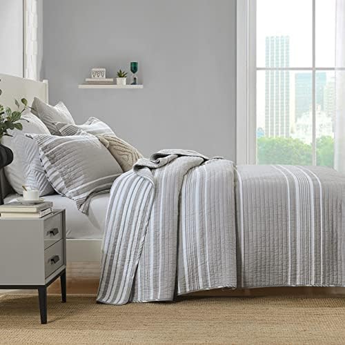 SahSahCasa Queen Quilt Set 3-Piece GrayWhite