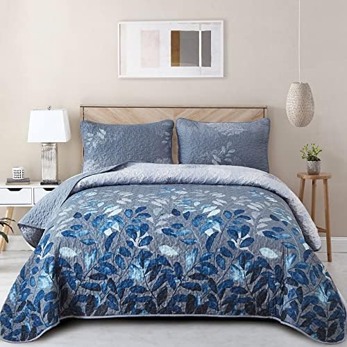 WONGS BEDDING Blue Floral Quilt Set California King 3 Piece