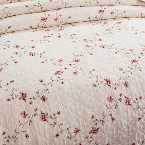 ROOMLIFE 3D Floral Embroidery Quilt Set 3-Piece King Size