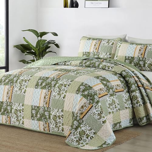 WONGS BEDDING 3-Piece Queen Quilt Set Green Plaid