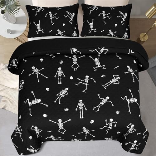 ASPMIZ Halloween Queen Quilt Set Reversible Microfiber with 2 Pillowcases