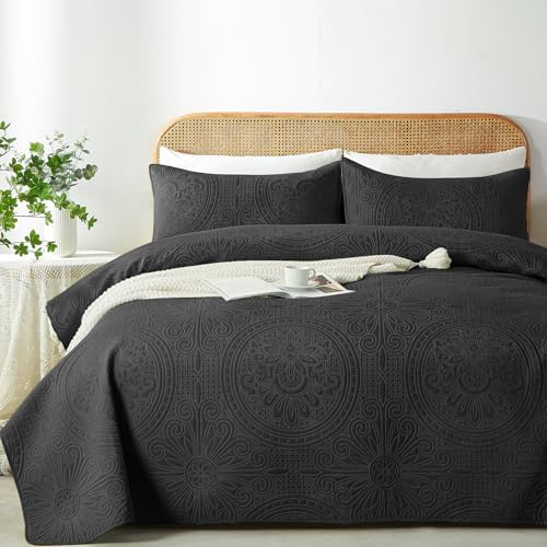 WURUIBO Full Queen Quilt Set Black