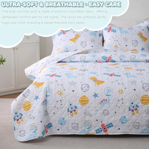 CIMVI Dinosaur Rocket Quilt Set for Boys