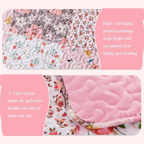 Whale Flotilla Reversible Patchwork Quilt Set Queen Size Pink