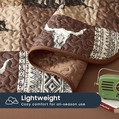 Wake In Cloud Western Quilt Set 3-Piece Tan Brown Twin XL