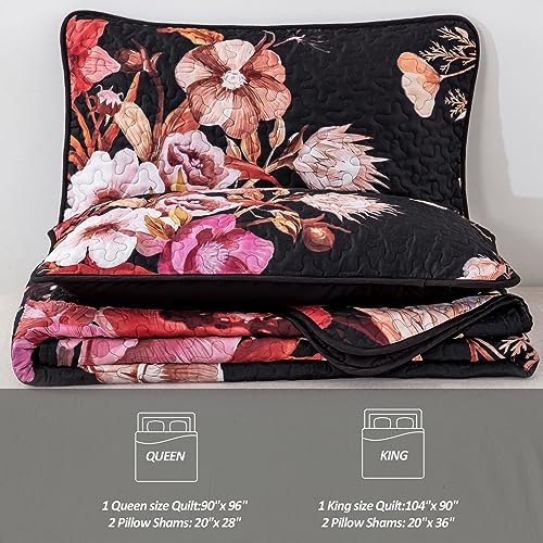 Drucon Red Floral Queen Quilt Set 3 Piece