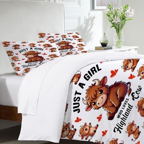 UIAMT Cute Highland Cow Duvet Cover Set