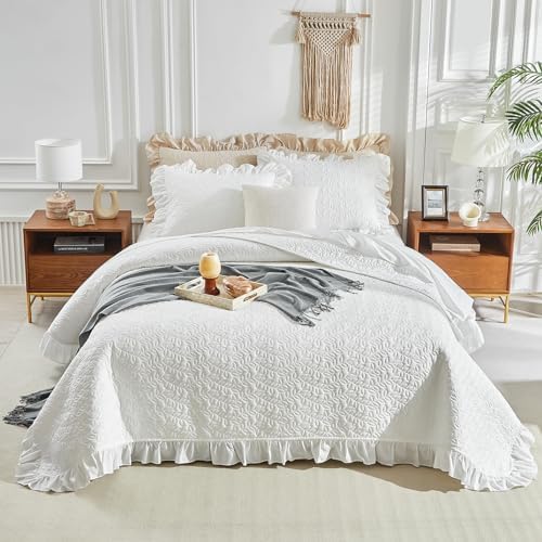 UOZZI BEDDING Ruffled Quilt Set California King Size 3PC