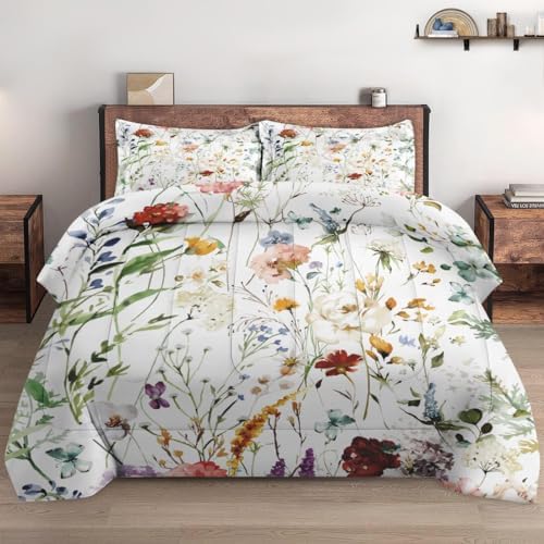 WeCozy Queen Comforter Set with 2 Pillowcases Wildflower Design