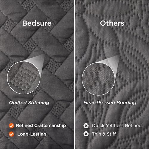 Bedsure King Size Bedspread - Grey Basket Weave Pattern Soft and Lightweight