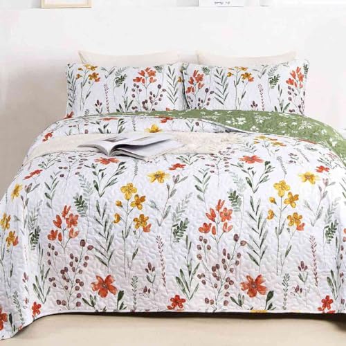 Nanko Queen Size 3 Pcs Floral Quilt Set