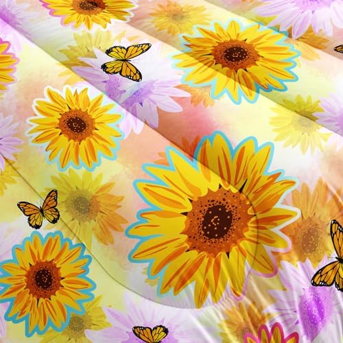XYNHML Sunflower Butterfly Comforter Set Full Size Yellow Tie Dye