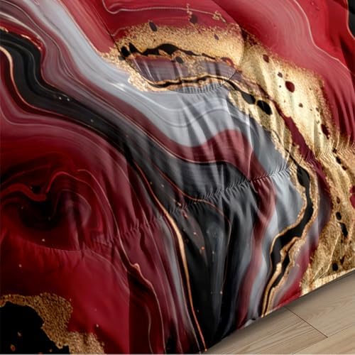 Red Black Marble Comforter Set King Size