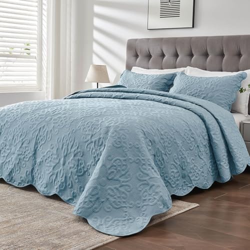 Kingnex Spa Blue Oversized King Quilt Set