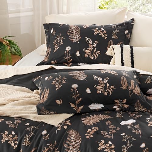 Bedsure Comforter Set King Size - Floral Reversible Black Bedding