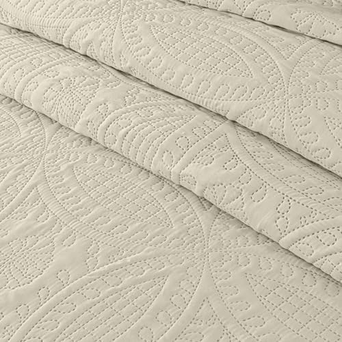 Chezmoi Austin 3-Piece Oversized Bedspread Set Queen Ivory