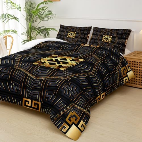 Black Gold Plaid Comforter Set Queen Size