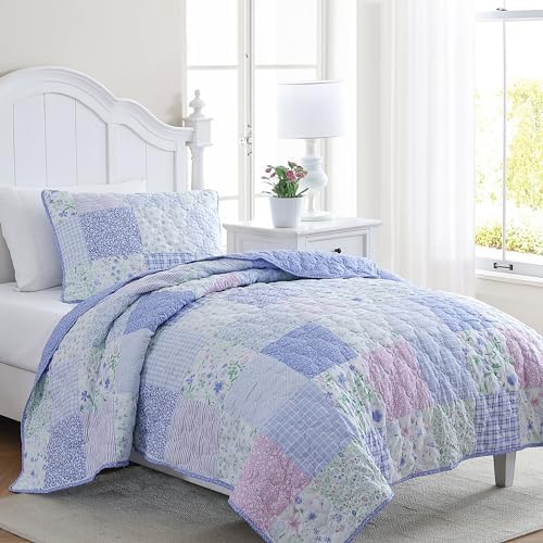 Laura Ashley Kids Full Quilt Set - Parker Patchwork Purple 1