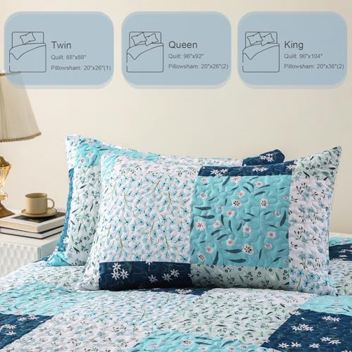 Whale Flotilla Reversible Quilt Set Queen Size Blue