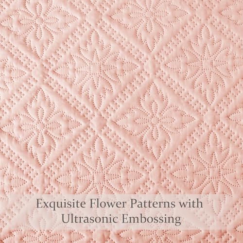 Exclusivo Mezcla Queen Quilt Set Soft Blush Pink Bedspreads with 2 Pillow Shams