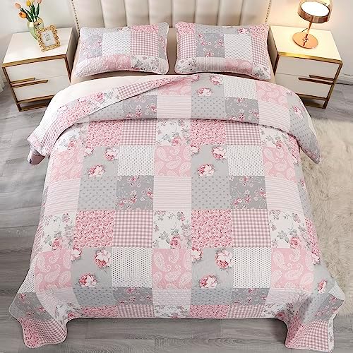 VIVILINEN Pink Full Queen Quilt Set Reversible