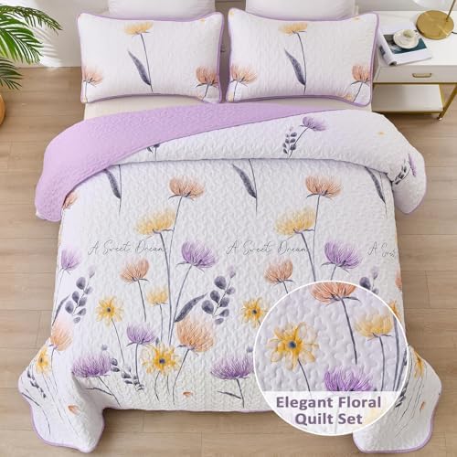 Dinjoy Floral Queen Quilt Set 3 Pieces