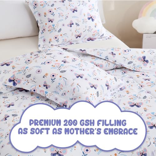 Yibeizi Butterfly Floral Comforter Set for Girls Twin
