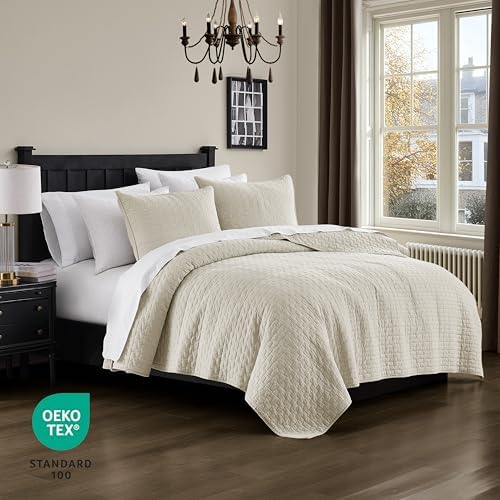 Palassio Beige Cotton Quilt Set - King Size with 2 Pillow Shams