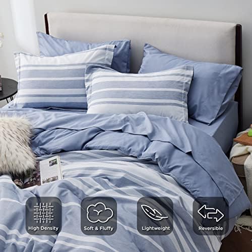 Bedsure Full Comforter Set 7 Pieces Blue Striped