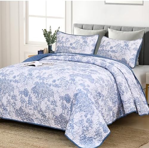 WONGS BEDDING King Size Blue Quilt Set 3 pcs