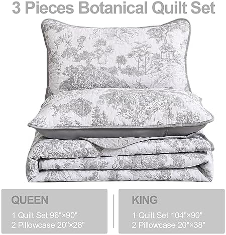 WONGS BEDDING Grey Quilt Set King Size 3-Piece