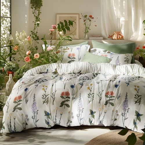 Bedsure Queen Comforter Set - Floral Botanical Design 3 Pieces