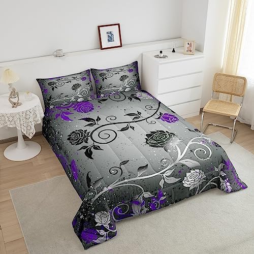 Feelyou Grey Black Purple Comforter Set for Kids