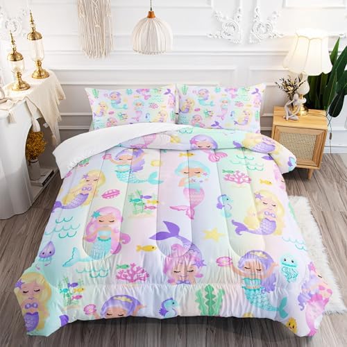 XYNHML Rainbow Mermaid Comforter Set Twin Full Queen