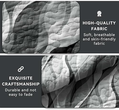 Weesire Modern Grey Black Stripe Quilt Set King Size