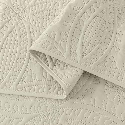 Chezmoi Austin 3-Piece Oversized Bedspread Set Queen Ivory