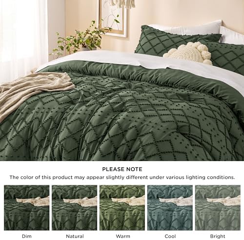 Bedsure California King Comforter Set - Olive Green Fluffy Soft Boho Tufted