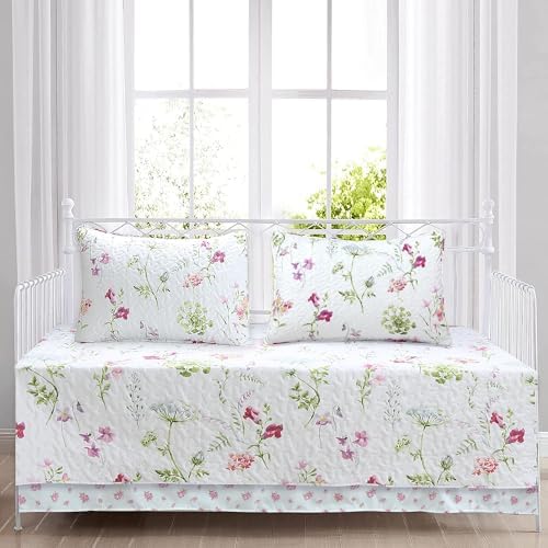 Taozhiyuan Azalea Floral Chintz Daybed Set 4 Piece Pink Garden