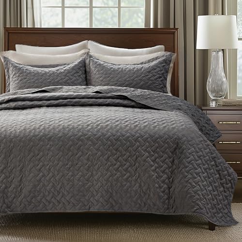 Bedsure King Size Bedspread - Grey Basket Weave Pattern Soft and Lightweight