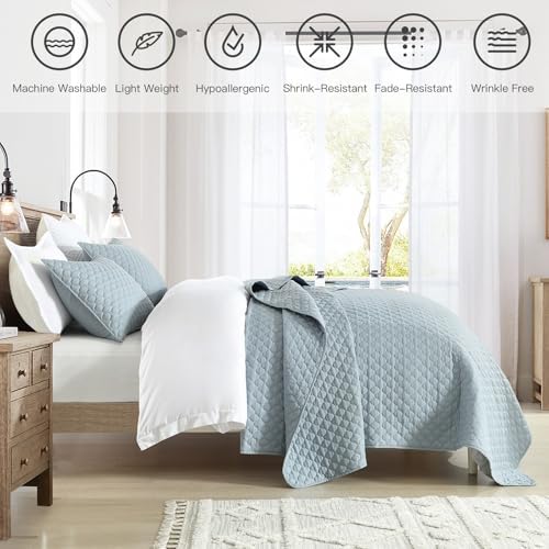 HORIMOTE HOME Quilt Set Twin Size Chambray Blue Cloud Pattern