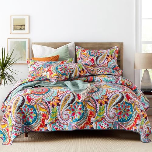 Qucover Boho Paisley Cal King Quilt Set with Pillow Shams