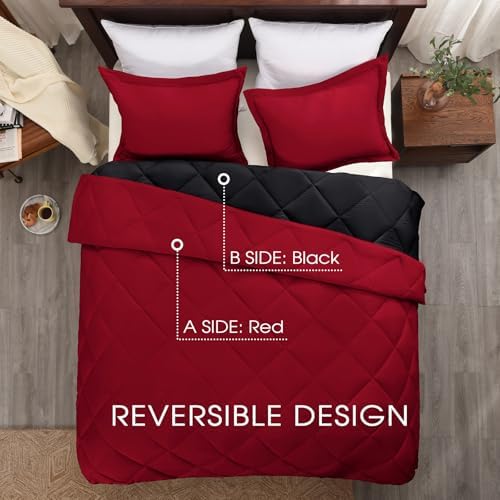 Basic Beyond Queen Comforter Set Red and Black Reversible
