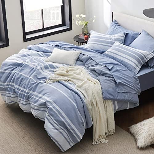 Bedsure Full Comforter Set 7 Pieces Blue Striped
