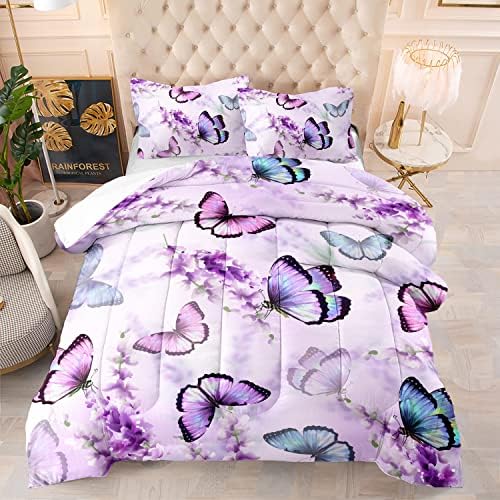 Lavender Butterfly Comforter Set for Kids and Adults