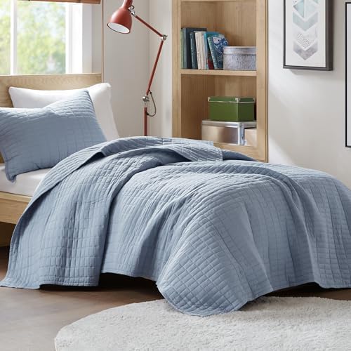 Comfort Spaces Kienna Quilt Set - Blue Double Sided Lightweight Soft 2 Piece