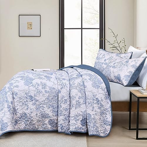 WONGS BEDDING King Size Blue Quilt Set 3 pcs